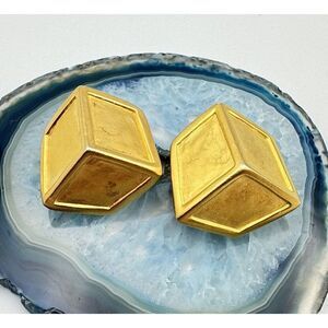 Karl Lagerfeld Paris Vintage Cube Matte Gold Tone Clip Earrings Paris New York